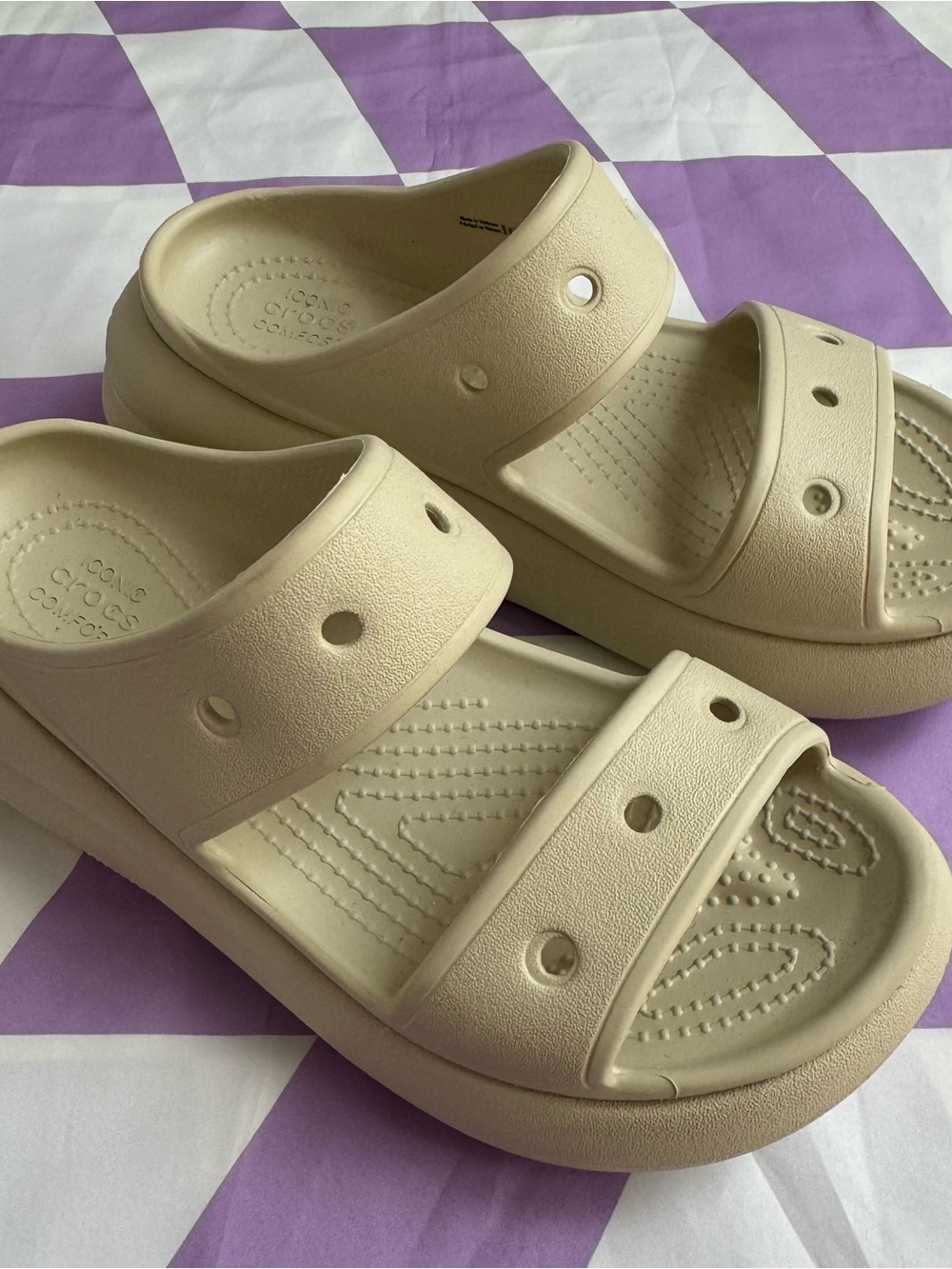 Crocs Classic Mega Crush Sandals in Bone Beige 2-Strap Slide Platform